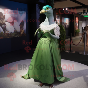 Green Passenger Pigeon mascot costume character dressed with a Wedding Dress and Anklets