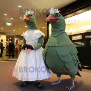 Green Passenger Pigeon mascot costume character dressed with a Wedding Dress and Anklets