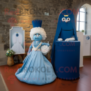 Blue Irish Castle mascot costume character dressed with a Wedding Dress and Cummerbunds