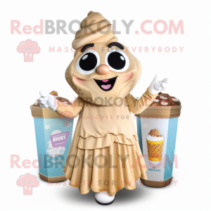 Tan Ice Cream mascot costume character dressed with a Evening Gown and Coin purses