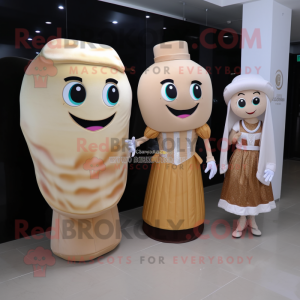 Tan Ice Cream mascot costume character dressed with a Evening Gown and Coin purses