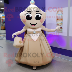 Tan Ice Cream mascot costume character dressed with a Evening Gown and Coin purses