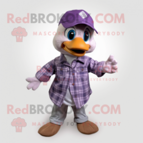 Purple Gosling mascot costume character dressed with a Button-Up Shirt and Beanies