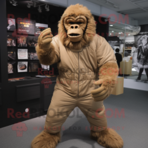 Tan Gorilla mascot costume character dressed with a Bodysuit and Gloves