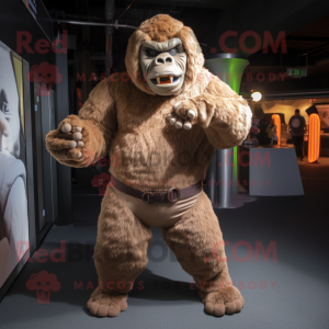 Tan Gorilla mascot costume character dressed with a Bodysuit and Gloves