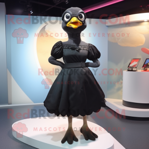 Black Gosling mascot costume character dressed with a Pleated Skirt and Eyeglasses