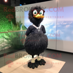 Black Gosling mascot costume character dressed with a Pleated Skirt and Eyeglasses