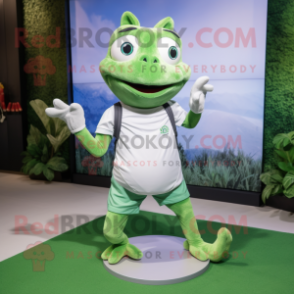 Silver Frog mascot costume character dressed with a Polo Tee and Bracelet watches