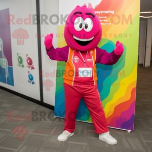 Magenta Rainbow mascot costume character dressed with a Joggers and Pocket squares