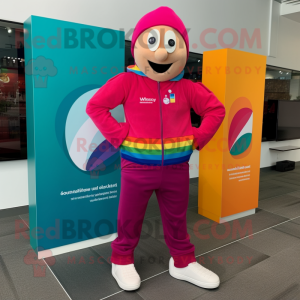 Magenta Rainbow mascot costume character dressed with a Joggers and Pocket squares