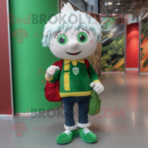 Forest Green Irish Flag mascot costume character dressed with a Skinny Jeans and Backpacks
