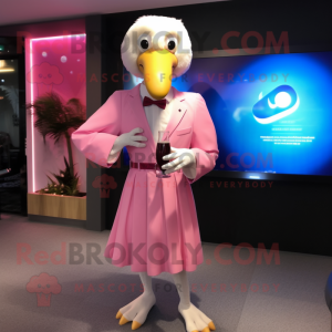 Pink Albatross mascot costume character dressed with a Cocktail Dress and Smartwatches