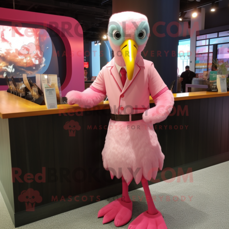 Pink Albatross mascot costume character dressed with a Cocktail Dress and Smartwatches