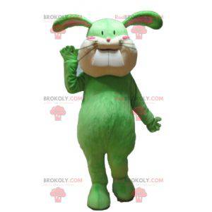 Mascotte de lapin vert et beige tout doux et mignon -