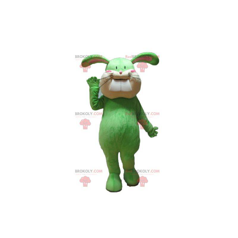 Mascote coelho macio e fofo verde e bege - Redbrokoly.com