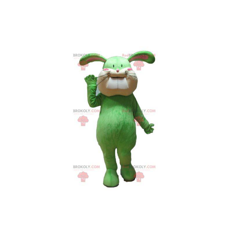 Mascotte de lapin vert et beige tout doux et mignon -