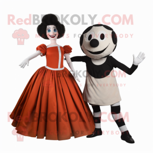 Rust Mime mascot costume character dressed with a Ball Gown and Ties