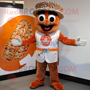 Rust Pizza mascot costume character dressed with a Waistcoat and Rings