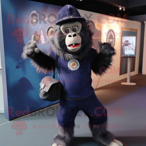 Navy Baboon mascot costume character dressed with a Bodysuit and Handbags