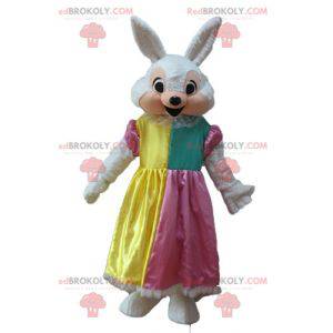 Bílý a růžový maskot králíka s princeznovskými šaty -