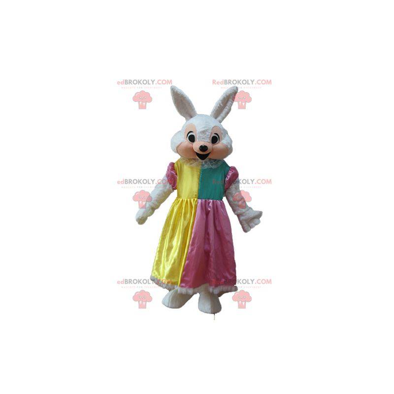 Bílý a růžový maskot králíka s princeznovskými šaty -