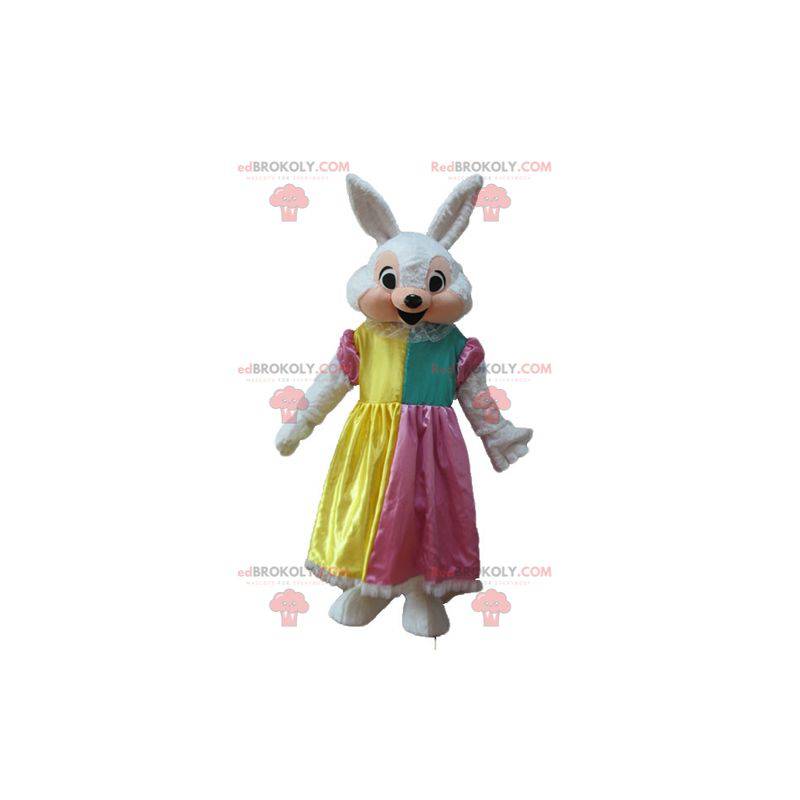 Mascote coelho branco e rosa com vestido de princesa -