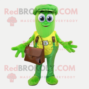 Lime Green Squid mascot costume character dressed with a Overalls and Belts