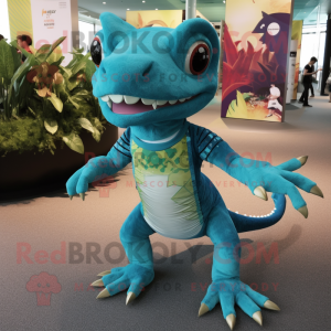 Teal Lizard maskot kostume...