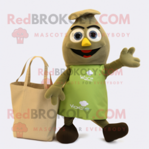 Olive Hens mascot costume character dressed with a Capri Pants and Tote bags