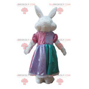 Mascotte de lapin blanc et rose avec une robe de princesse -