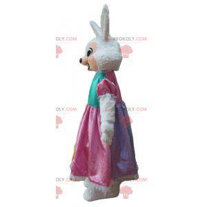 Mascota de conejo blanco y rosa con un vestido de princesa -