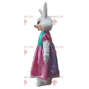 Mascotte de lapin blanc et rose avec une robe de princesse -