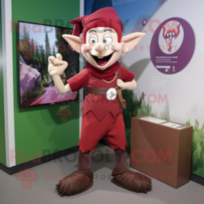 Maroon Elf mascot costume character dressed with a Cargo Shorts and Brooches