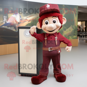 Maroon Elf mascot costume character dressed with a Cargo Shorts and Brooches