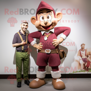 Maroon Elf mascot costume character dressed with a Cargo Shorts and Brooches