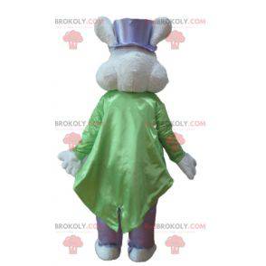 Mascotte de lapin blanc et rose costumé très élégant -