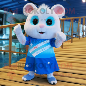 Sky Blue Hamster mascot costume character dressed with a One-Piece Swimsuit and Bracelets