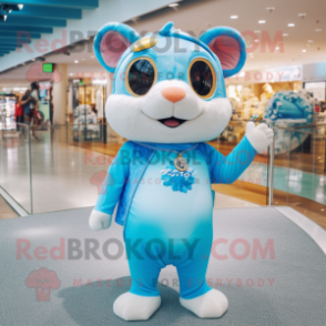 Sky Blue Hamster mascot costume character dressed with a One-Piece Swimsuit and Bracelets