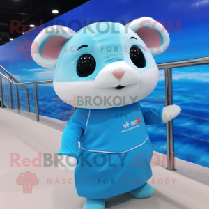 Sky Blue Hamster mascot costume character dressed with a One-Piece Swimsuit and Bracelets