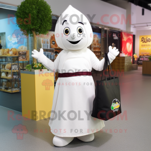 White Falafel mascot costume character dressed with a Maxi Skirt and Tote bags