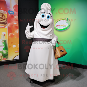 White Falafel mascot costume character dressed with a Maxi Skirt and Tote bags