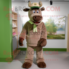 Olive Moose mascot costume character dressed with a Corduroy Pants and Cufflinks