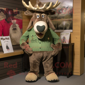 Olive Moose mascot costume character dressed with a Corduroy Pants and Cufflinks