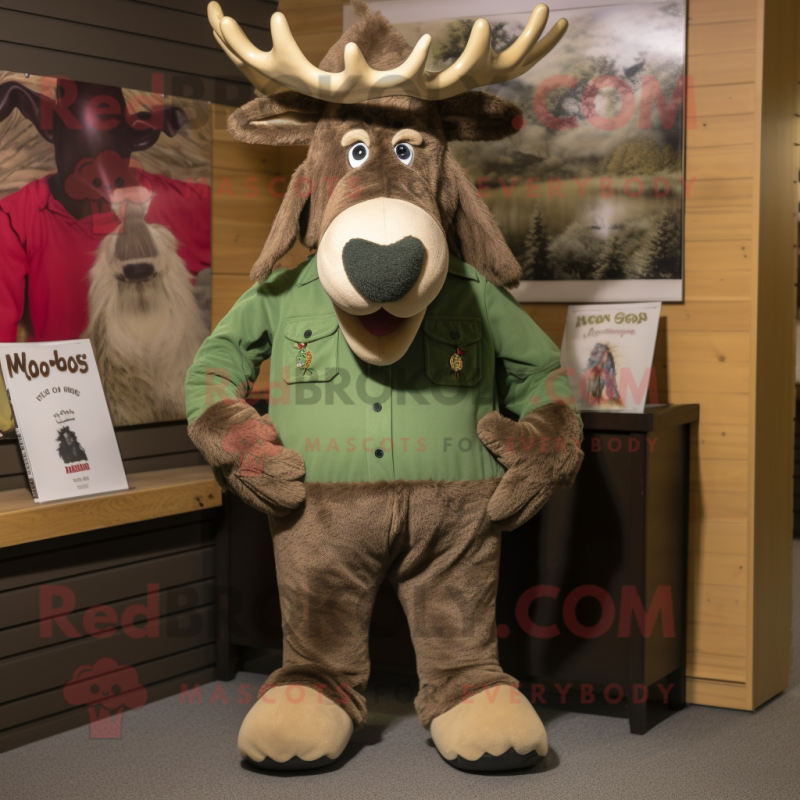 Olive Moose mascot costume character dressed with a Corduroy Pants and Cufflinks Olive Moose mascot costume character dressed with a Corduroy Pants and Cufflinks