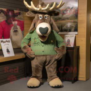 Olive Moose mascot costume character dressed with a Corduroy Pants and Cufflinks