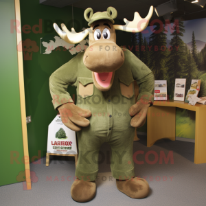 Olive Moose mascot costume character dressed with a Corduroy Pants and Cufflinks