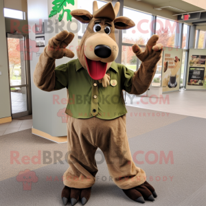 Olive Moose mascot costume character dressed with a Corduroy Pants and Cufflinks