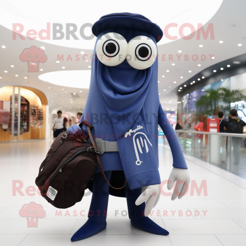 Navy Squid mascot costume character dressed with a Vest and Handbags Navy Squid mascot costume character dressed with a Vest and Handbags