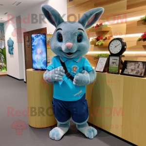 Cyan Chinchilla mascot costume character dressed with a Polo Tee and Bracelet watches