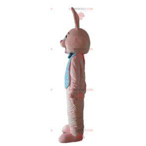 Mascote coelho rosa com uma camisa e uma gravata borboleta -